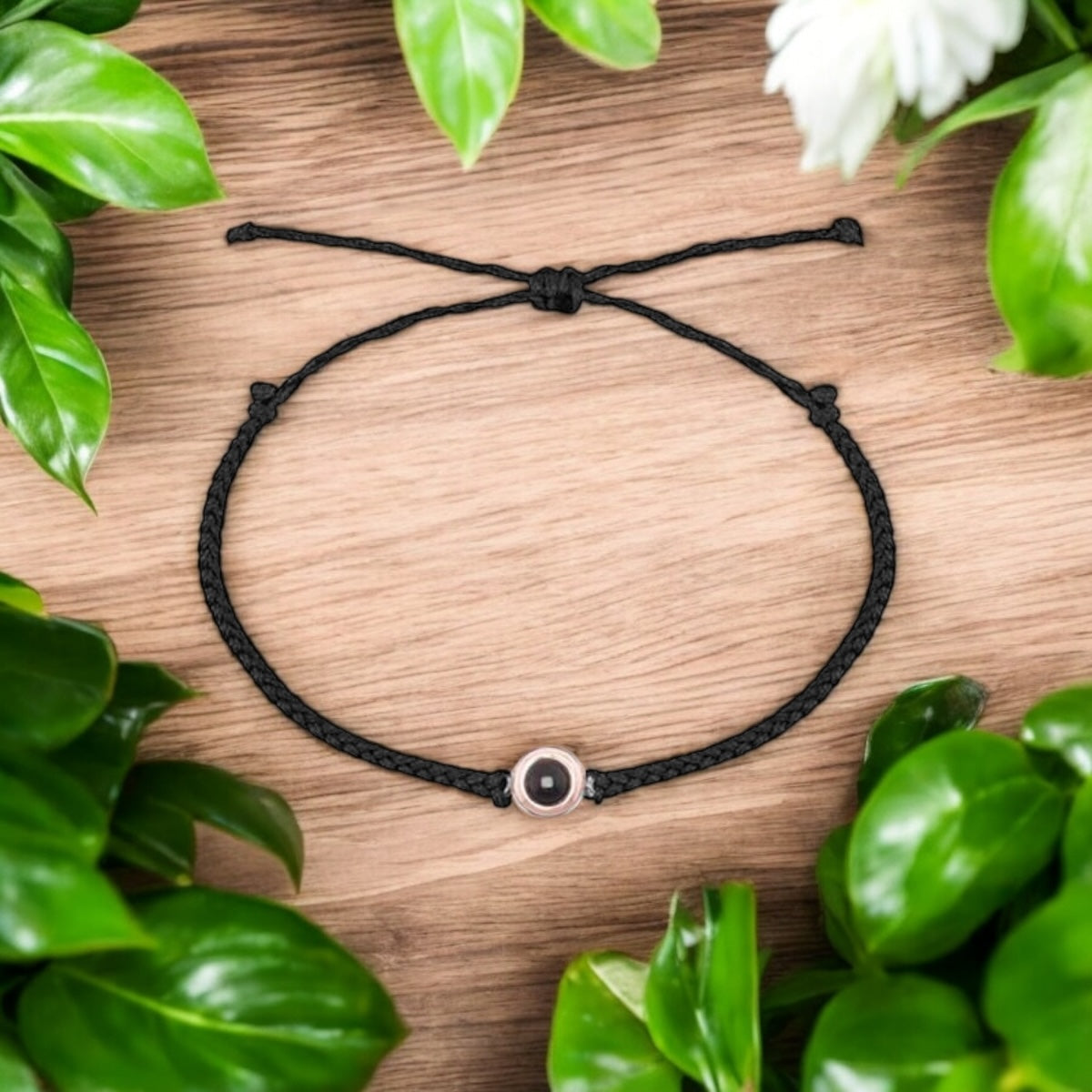 Unisex Personalised Round Photo Projection Bracelet with Black Rope