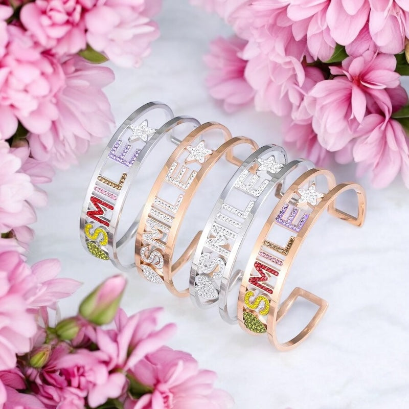 Colorful Crystal Letter Cuff Bracelet