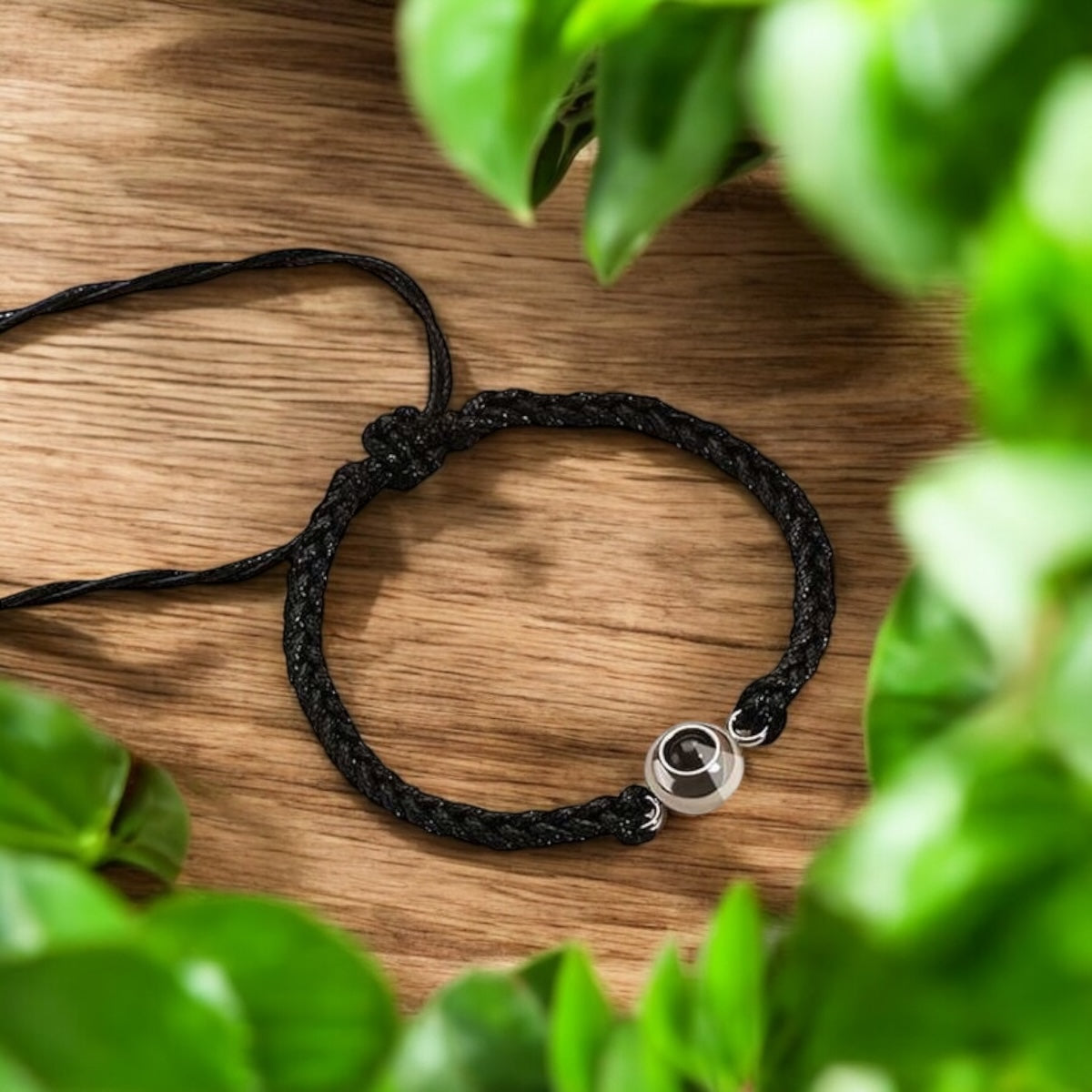 Unisex Personalised Round Photo Projection Bracelet with Black Rope