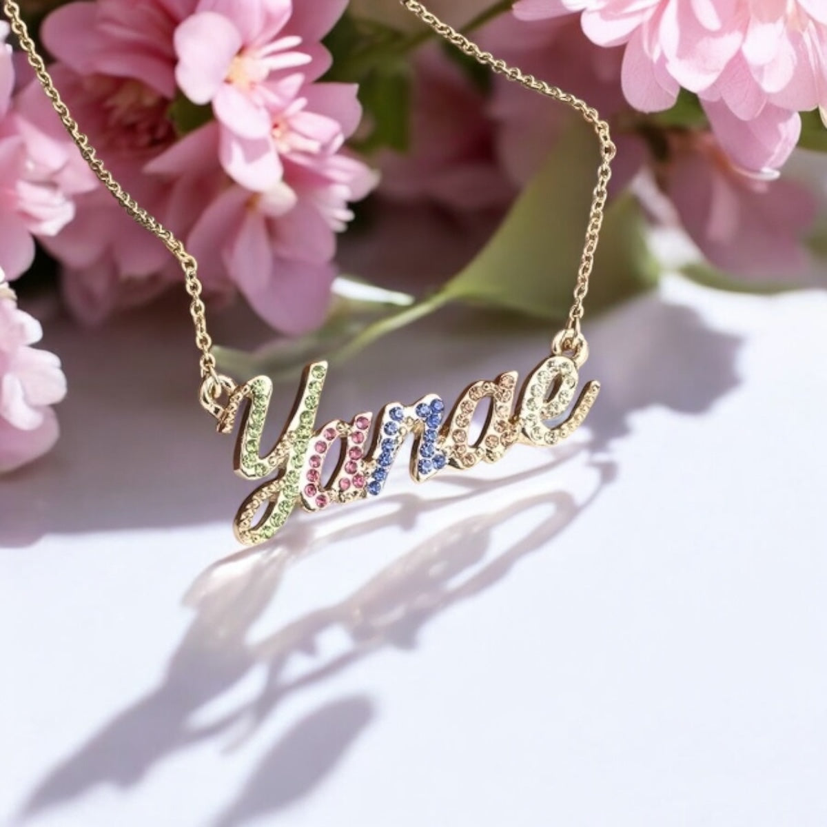 Personalised Name Necklace with Rainbow Stones