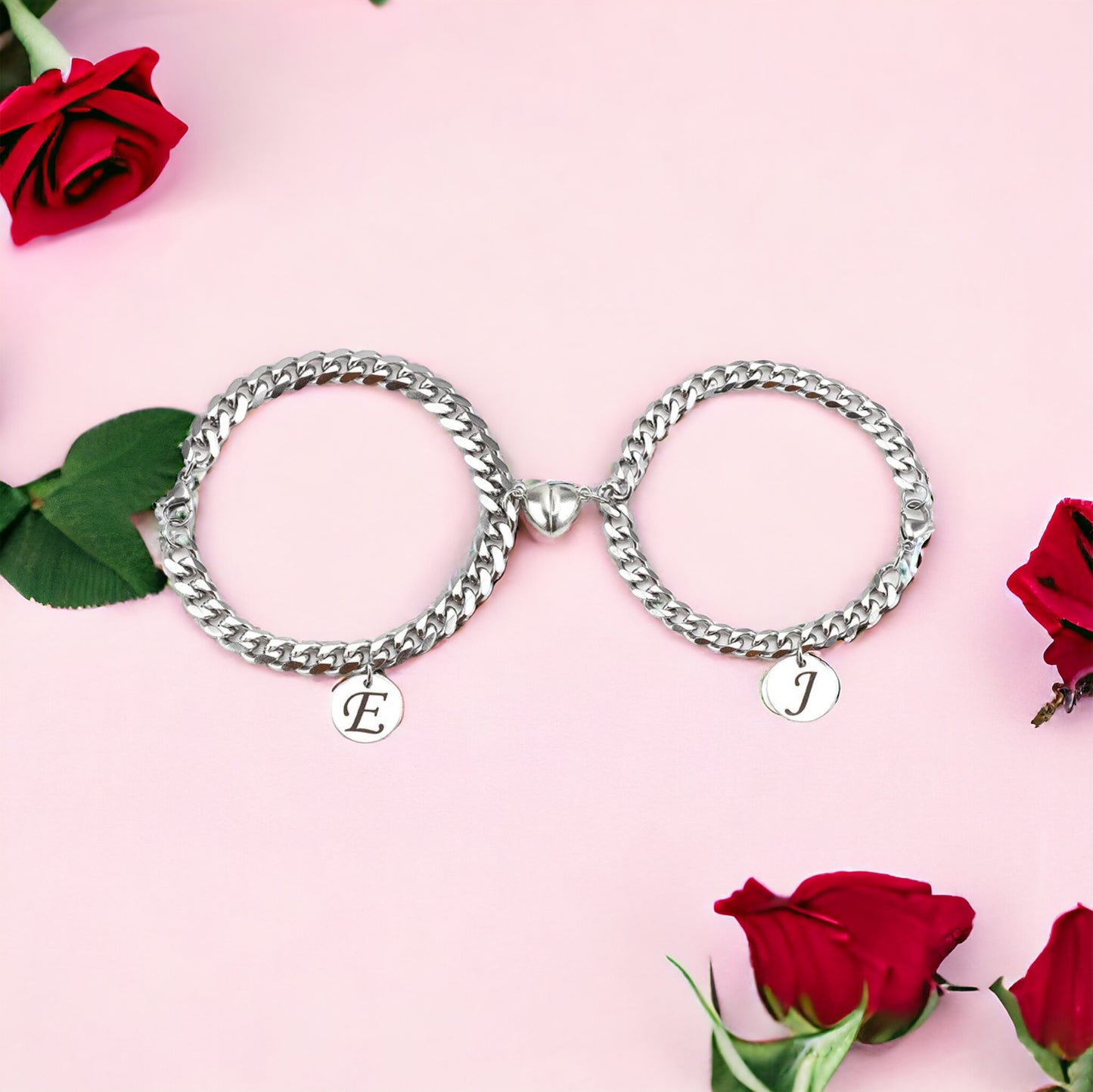 Unisex Magnetic Silver Love Letter Bracelet Set