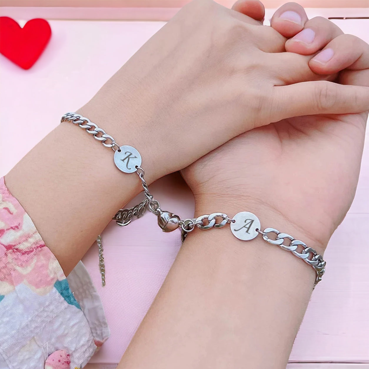 Unisex Magnetic Silver Love Letter Bracelet Set