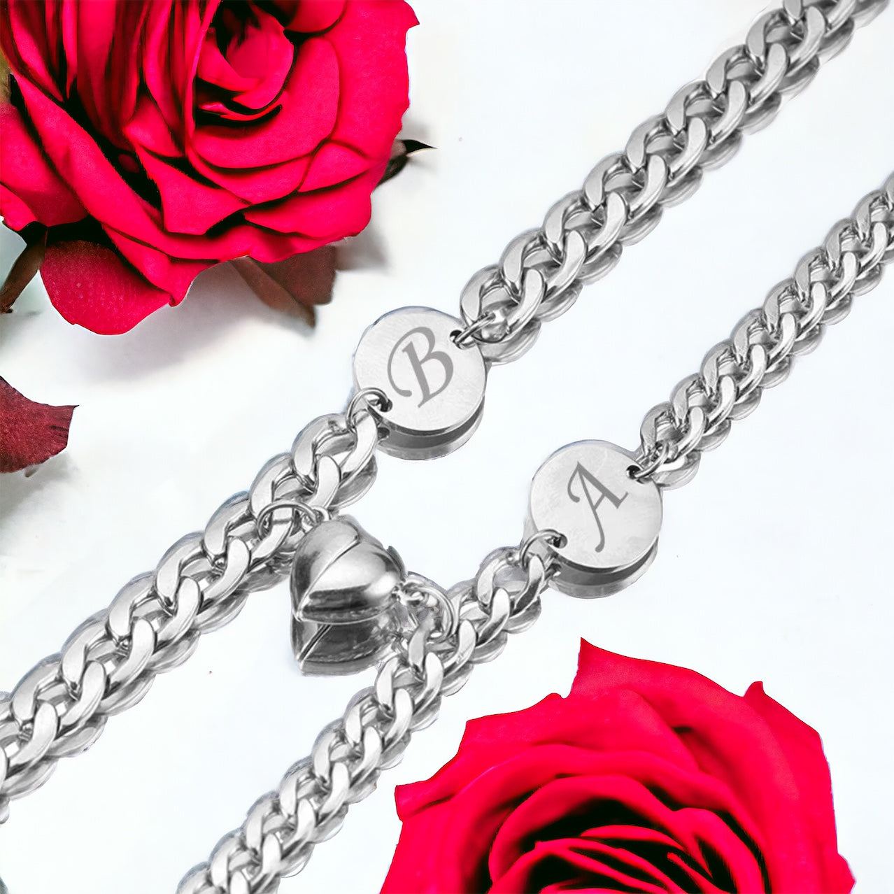 Unisex Magnetic Silver Love Letter Bracelet Set