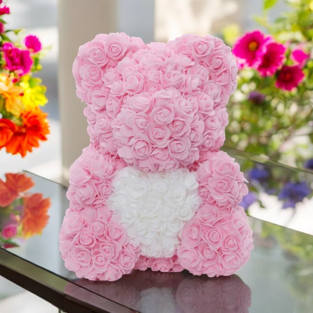 Blush Pink Rose Teddy Bear – Handmade Plush Bear with Blush Pink Roses 25cm - 40cm