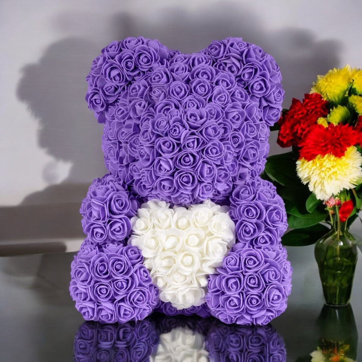 Purple Rose Teddy Bear – Handmade Plush Bear with Purple Roses 25cm - 40cm