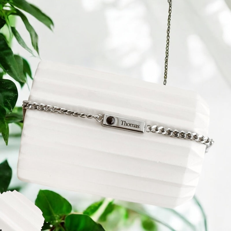 Personalised Square Pendant Photo Projection Bracelet with Custom Name
