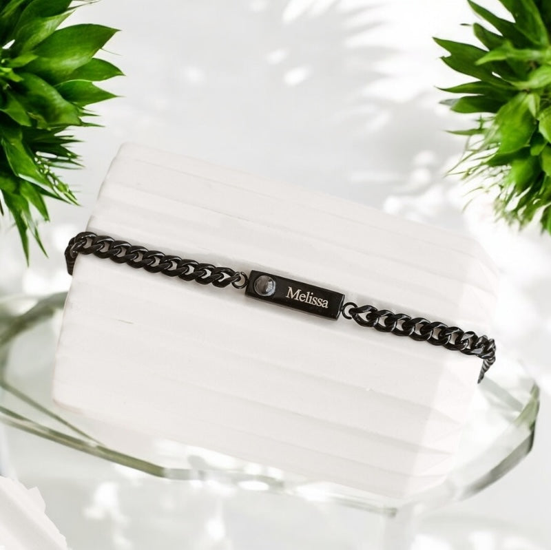 Personalised Square Pendant Photo Projection Bracelet with Custom Name