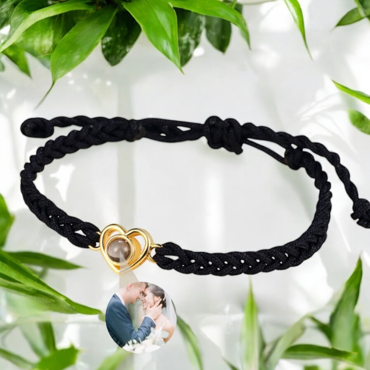 Personalised Heart Photo Projection Bracelet with Black Rope