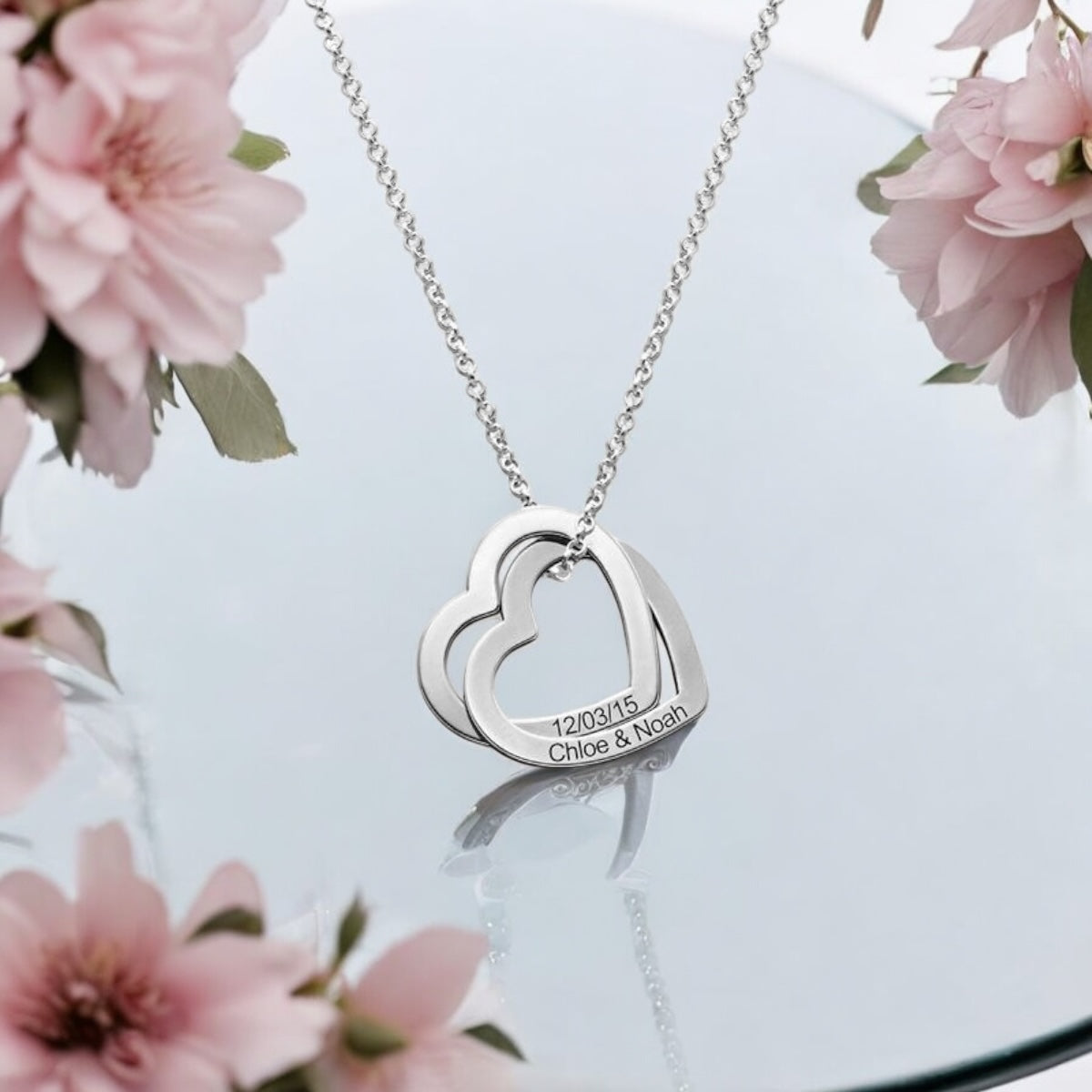 Personalised Double Heart Engraved Necklace