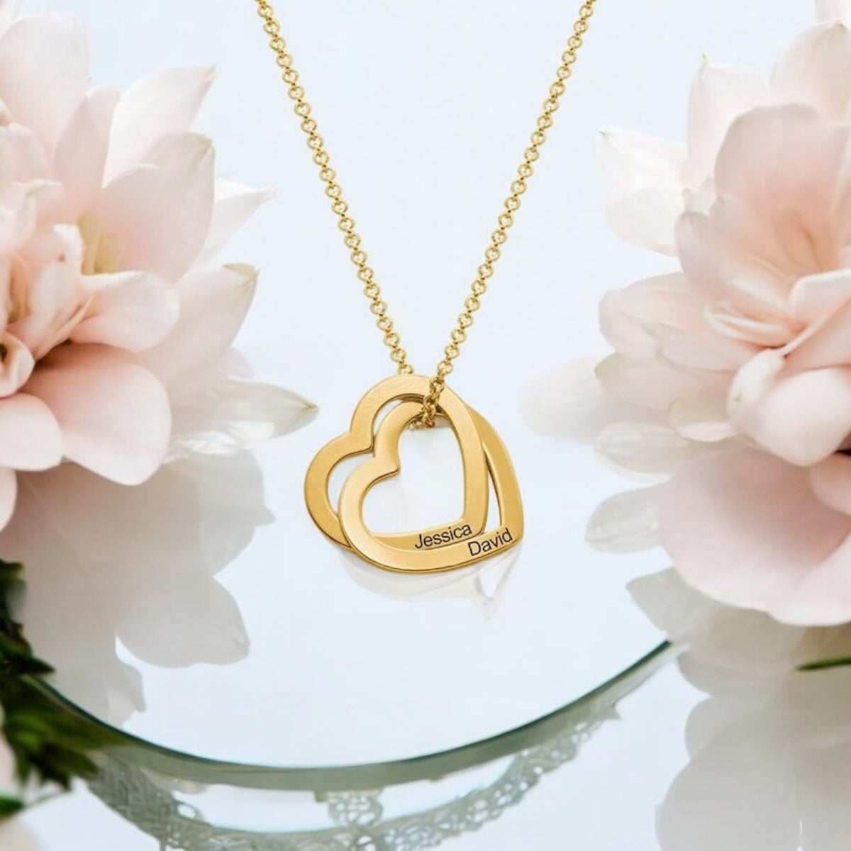 Personalised Double Heart Engraved Necklace