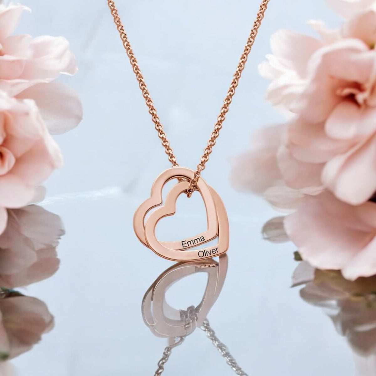 Personalised Double Heart Engraved Necklace