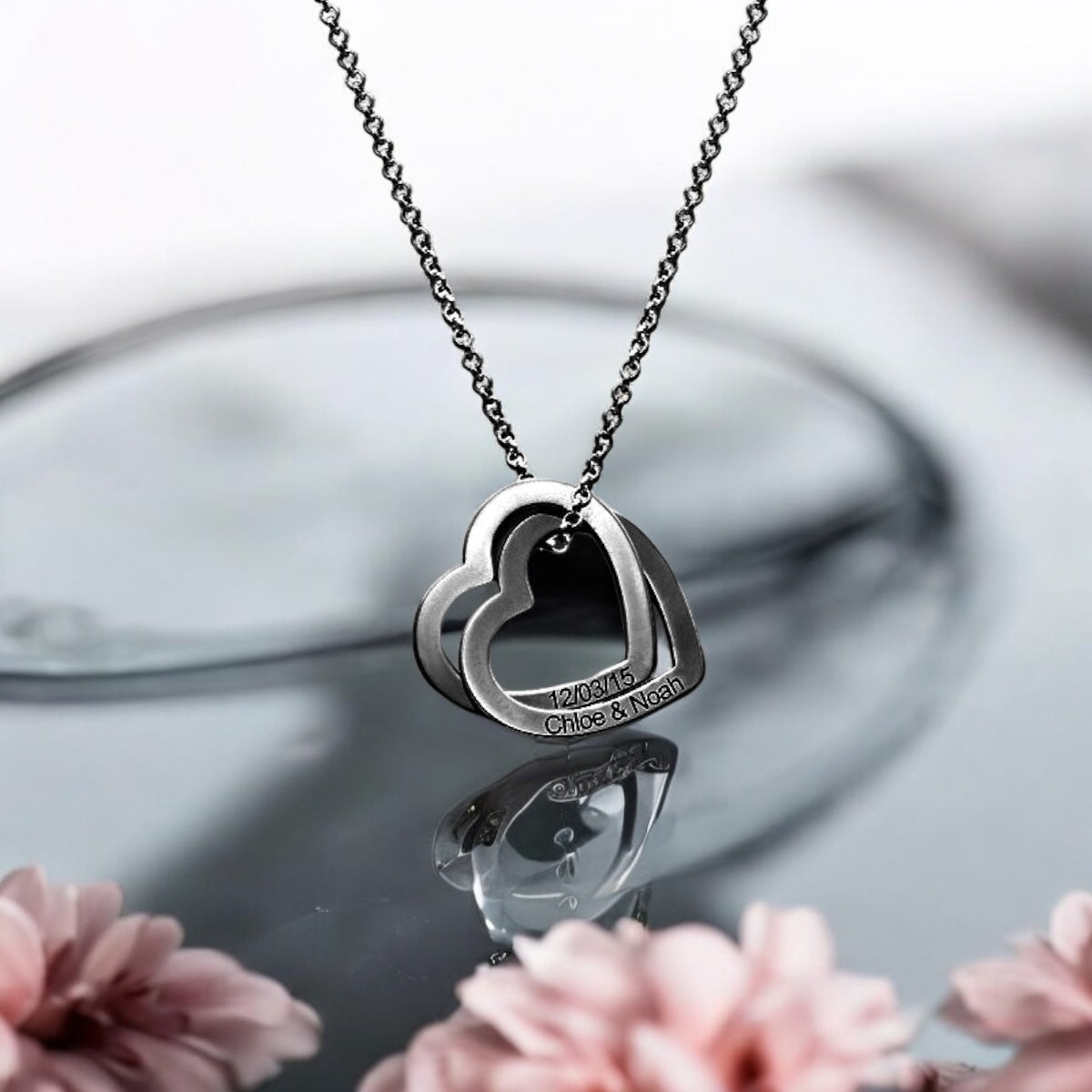 Personalised Double Heart Engraved Necklace