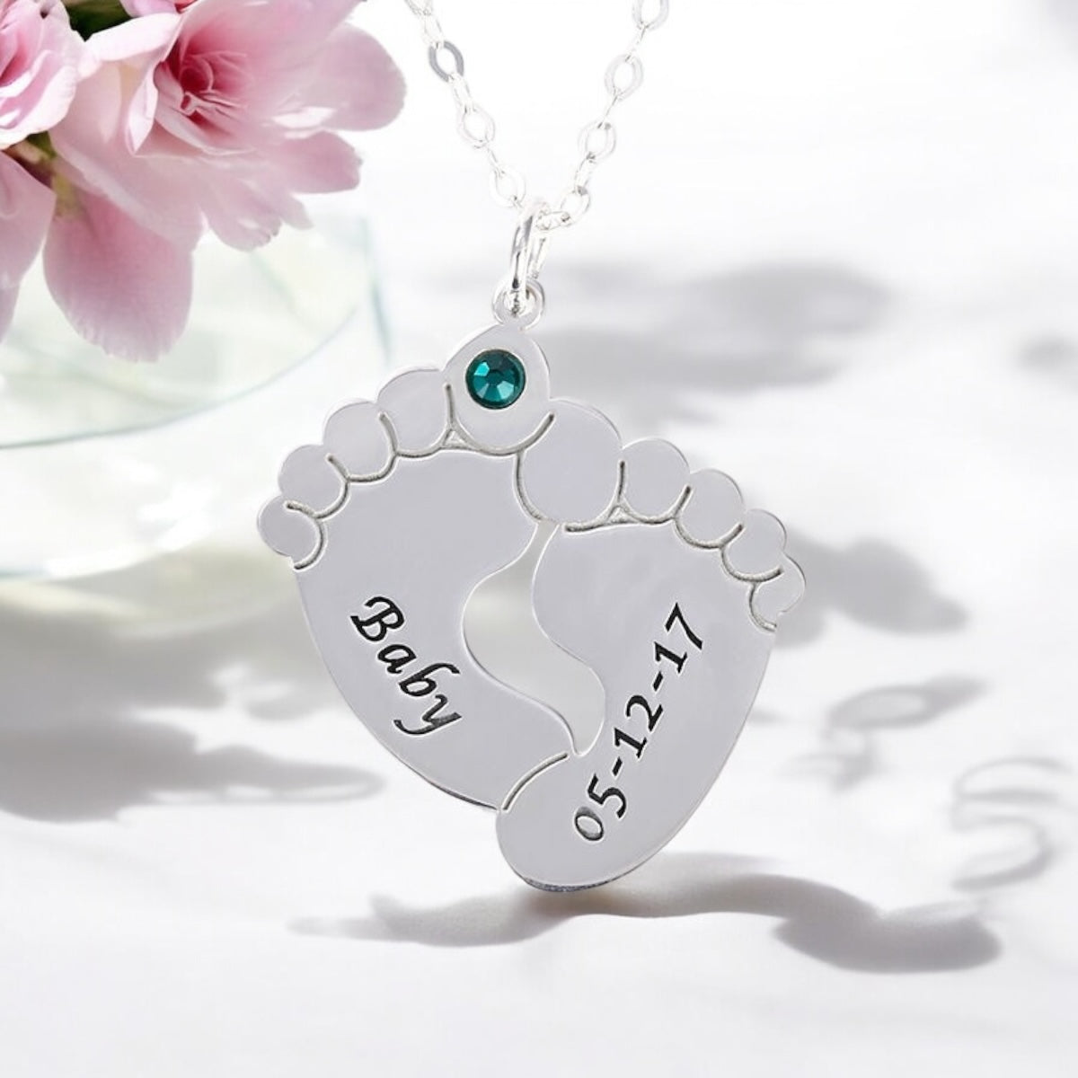 Personalised Engraved Baby Feet Pendant Necklace