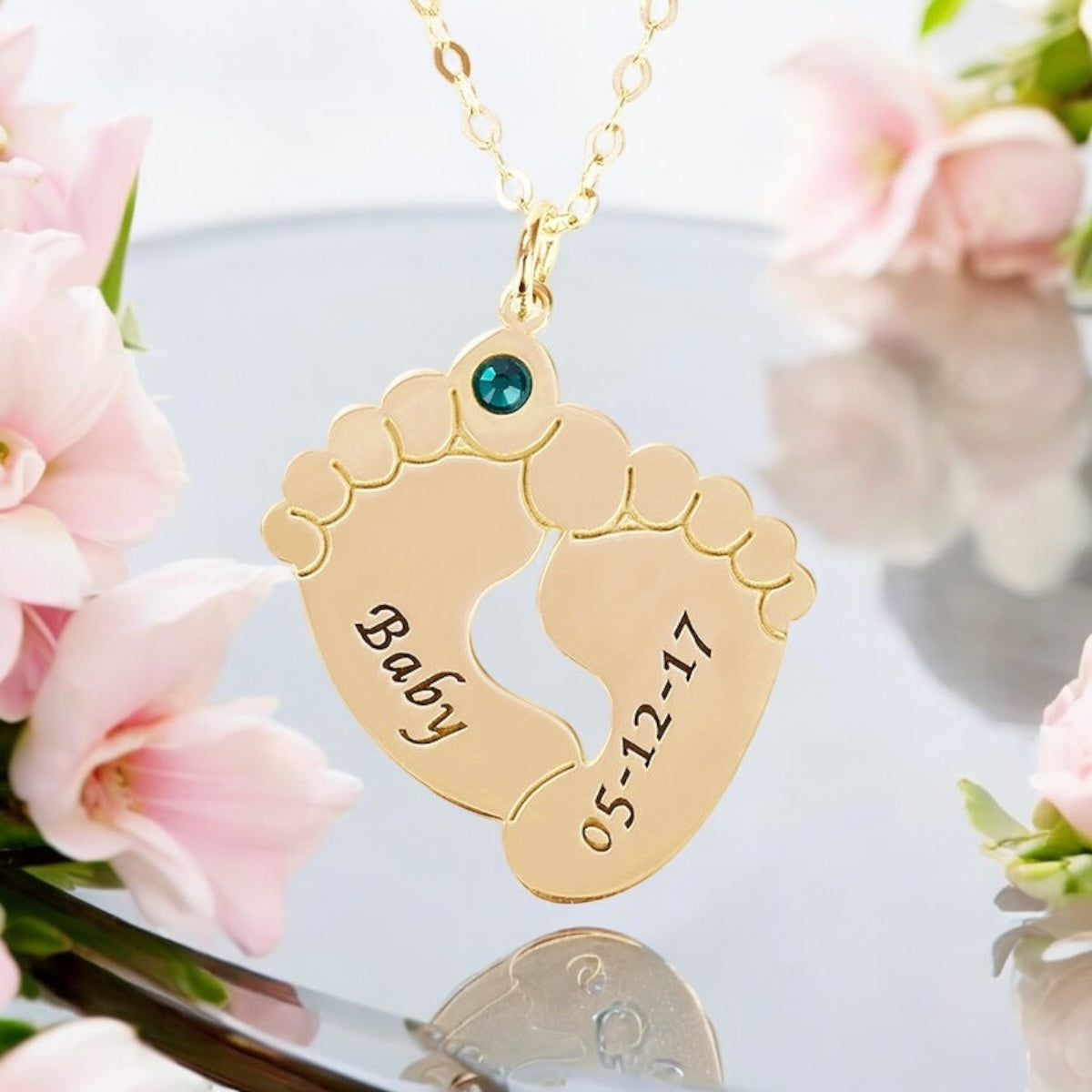 Personalised Engraved Baby Feet Pendant Necklace