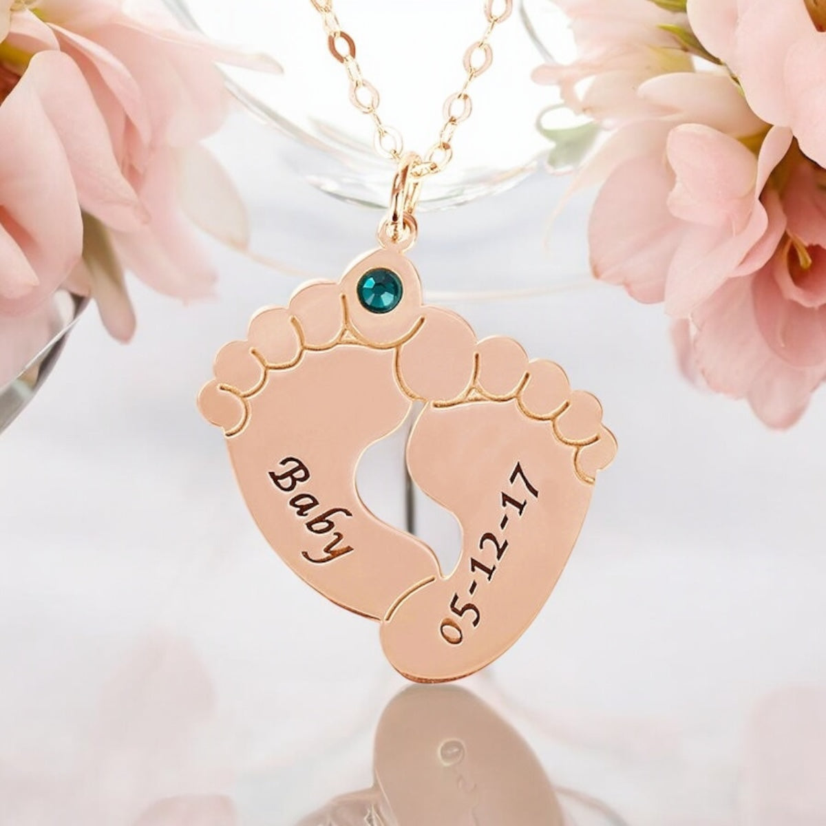 Personalised Engraved Baby Feet Pendant Necklace