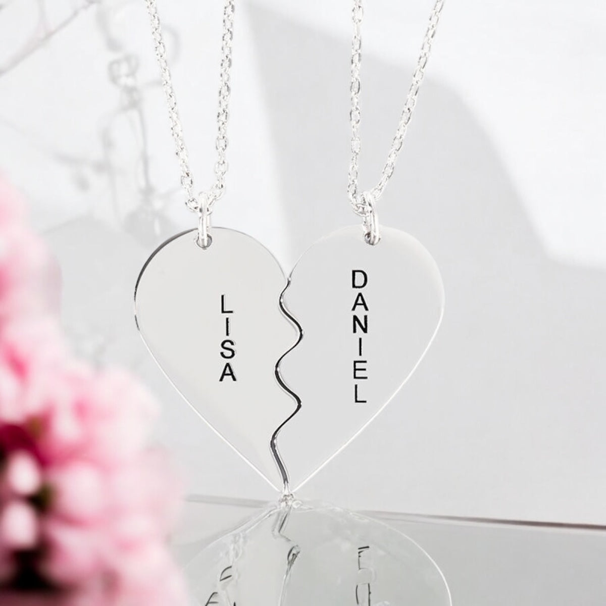 Personalised Engraved Broken Heart Necklace Set