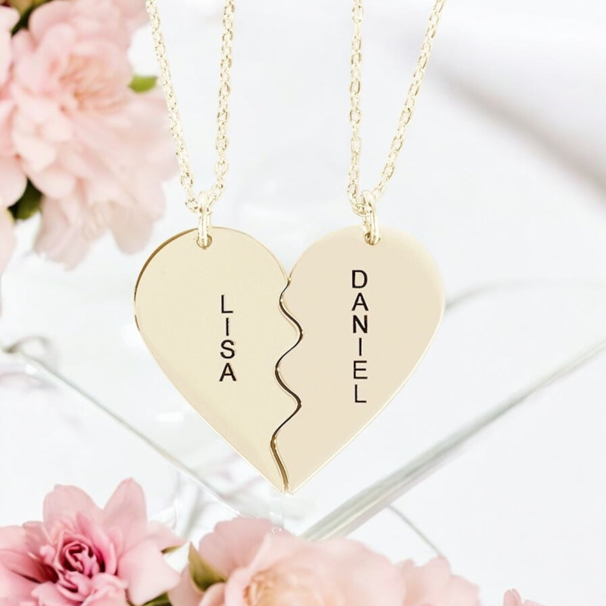 Personalised Engraved Broken Heart Necklace Set