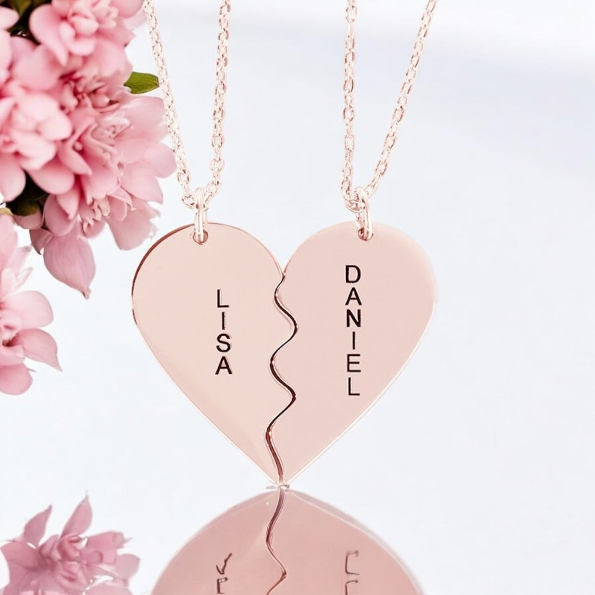 Personalised Engraved Broken Heart Necklace Set