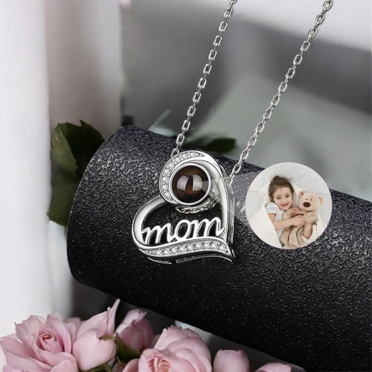 Personalised Mom in Heart Photo Projection Necklace