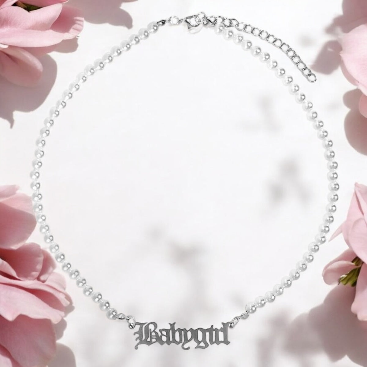 Pearl Chain Name Necklace with Statement Charm