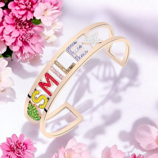 Colorful Crystal Letter Cuff Bracelet