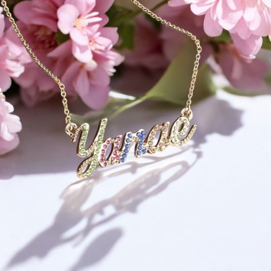 Personalised Name Necklace with Rainbow Stones