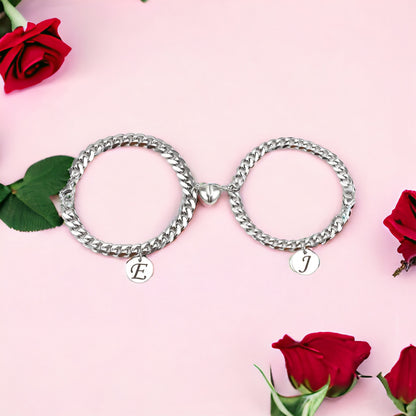 Unisex Magnetic Silver Love Letter Bracelet Set