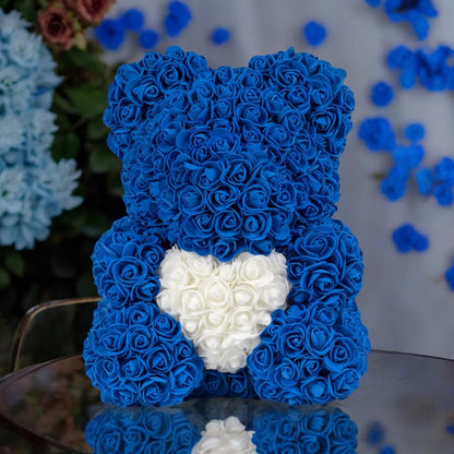 Blue Rose Teddy Bear – Handmade Plush Bear with Blue Roses 25cm - 40cm