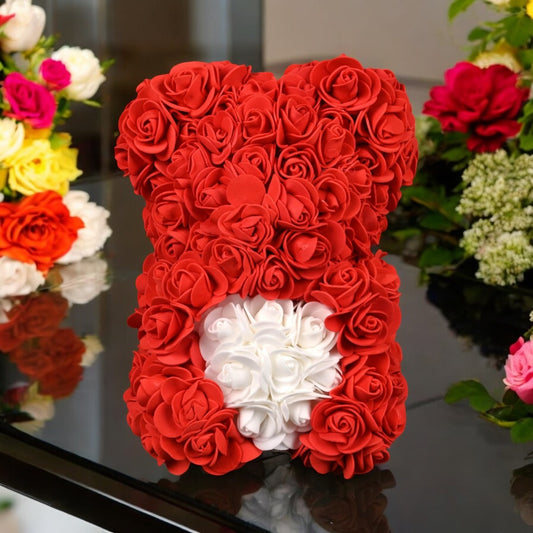 Red Rose Teddy Bear – Handmade Plush Bear with Red Roses 25cm - 40cm