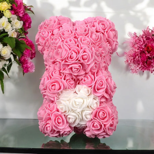 Blush Pink Rose Teddy Bear – Handmade Plush Bear with Blush Pink Roses 25cm - 40cm