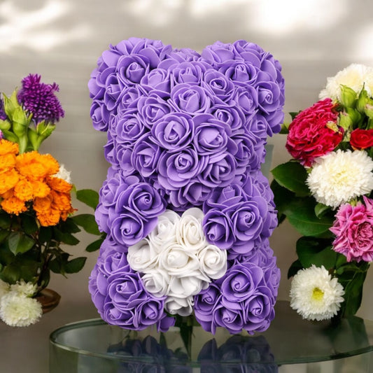 Purple Rose Teddy Bear – Handmade Plush Bear with Purple Roses 25cm - 40cm