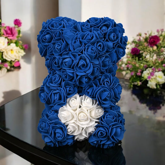 Blue Rose Teddy Bear – Handmade Plush Bear with Blue Roses 25cm - 40cm