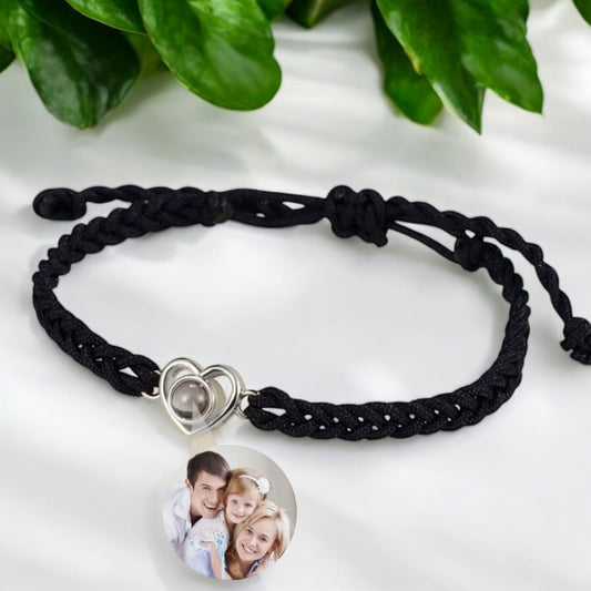 Personalised Heart Photo Projection Bracelet with Black Rope