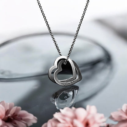 Personalised Double Heart Engraved Necklace
