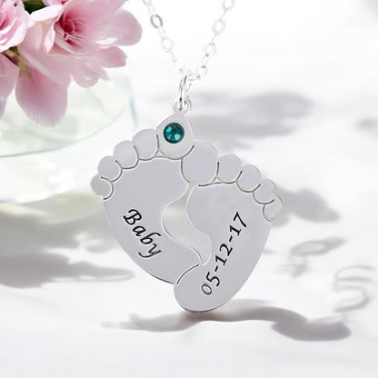 Personalised Engraved Baby Feet Pendant Necklace