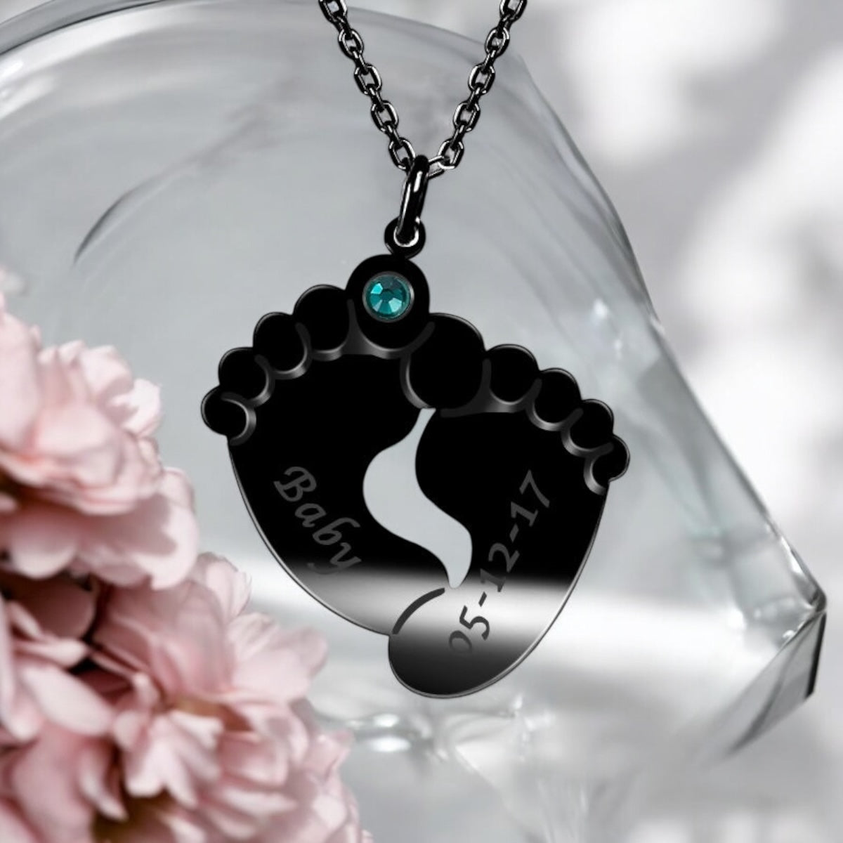 Personalised Engraved Baby Feet Pendant Necklace