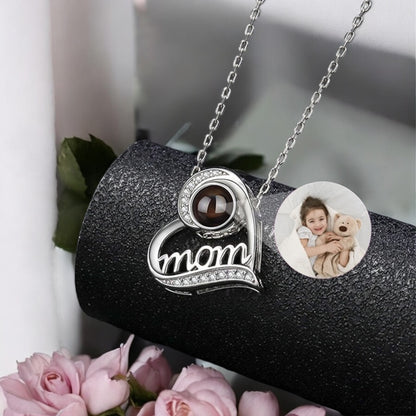 Personalised Mom in Heart Photo Projection Necklace