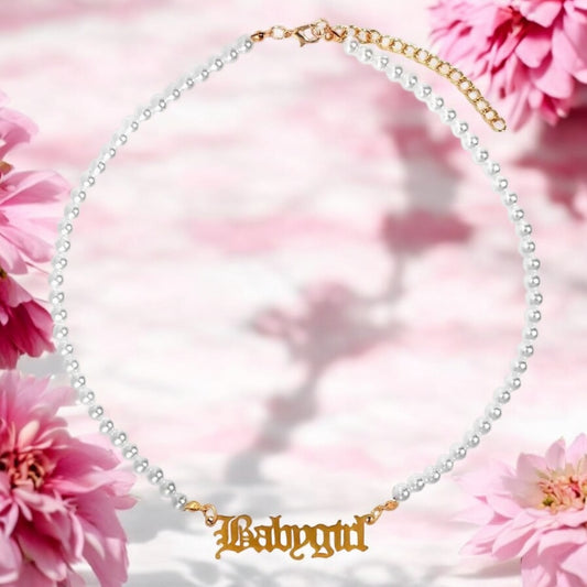 Pearl Chain Name Necklace with Statement Charm