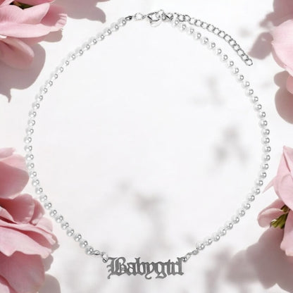 Pearl Chain Name Necklace with Statement Charm