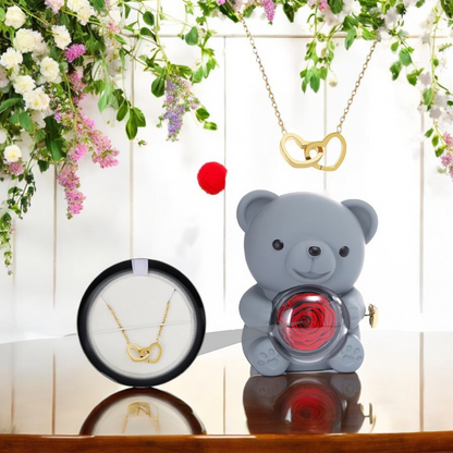 Eternal Teddy Bear Rose - W/ Necklace