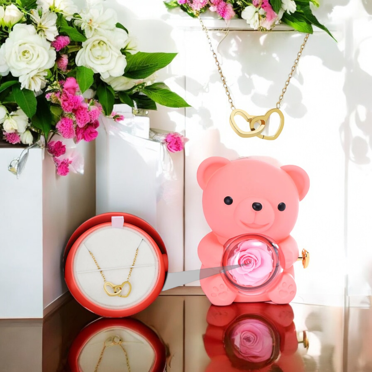 Eternal Teddy Bear Rose - W/ Necklace