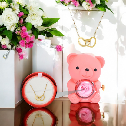 Eternal Teddy Bear Rose - W/ Necklace