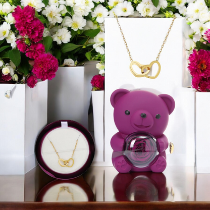 Eternal Teddy Bear Rose - W/ Necklace